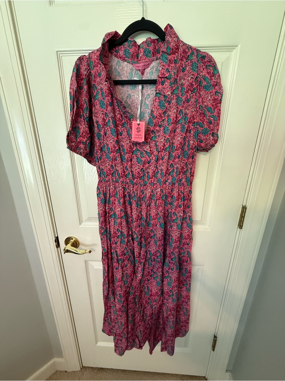 Simply Southern V-Neck Dress in Pink and Teal